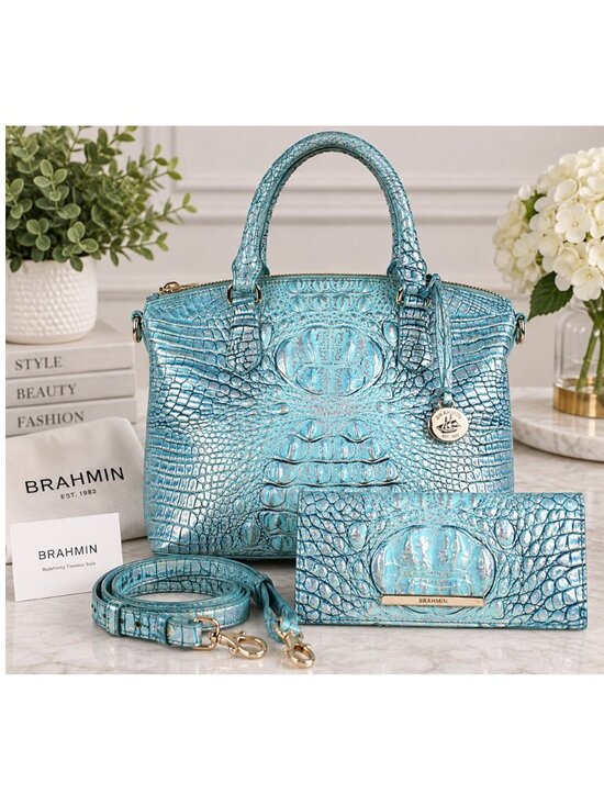 Brahmin Handbags - Brahmin Baby Blue Iridescent Croc Embossed Leather Satchel Wallet Set